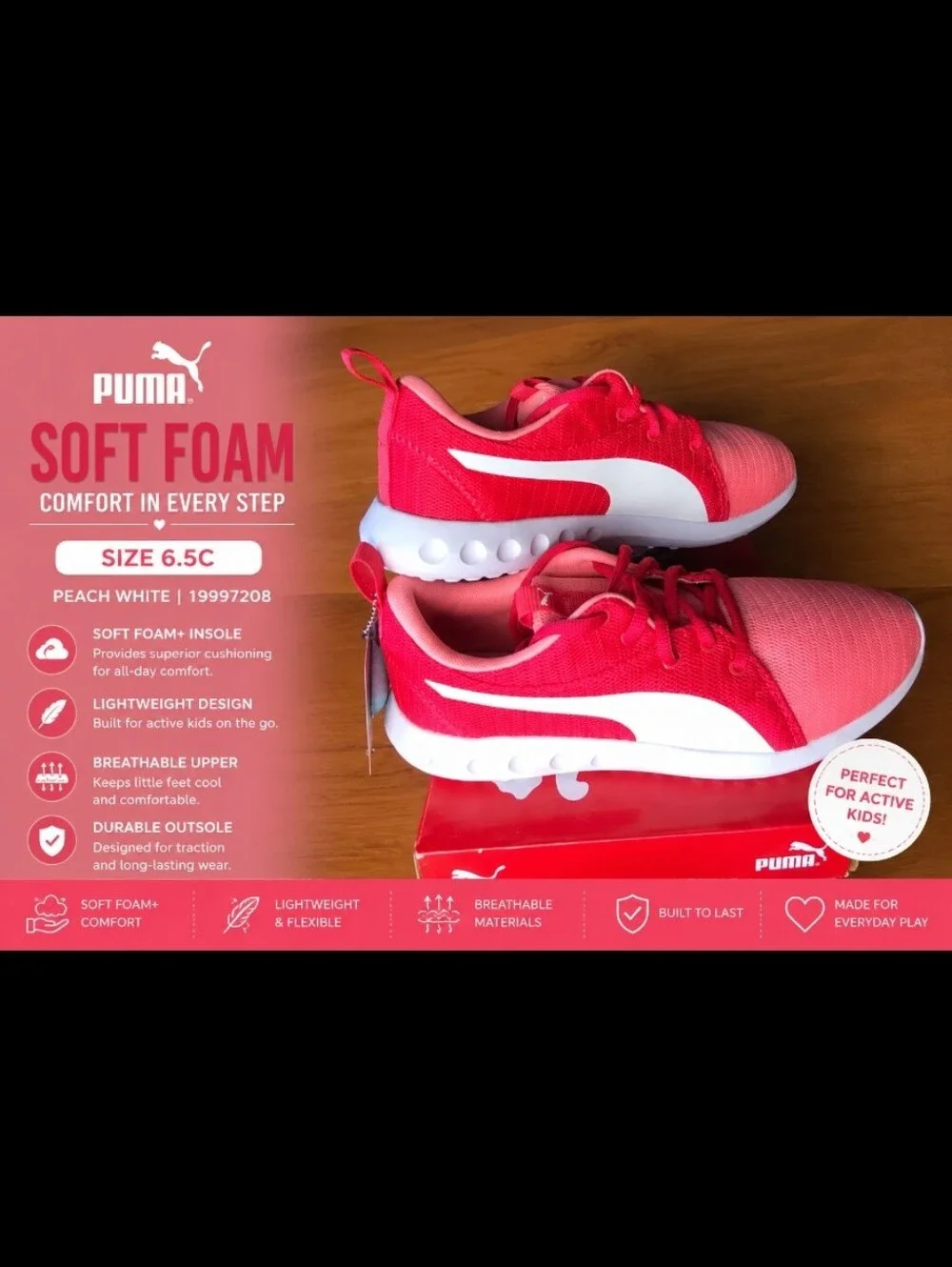 PUMA Soft Foam. Peach White 19997208 6.5C